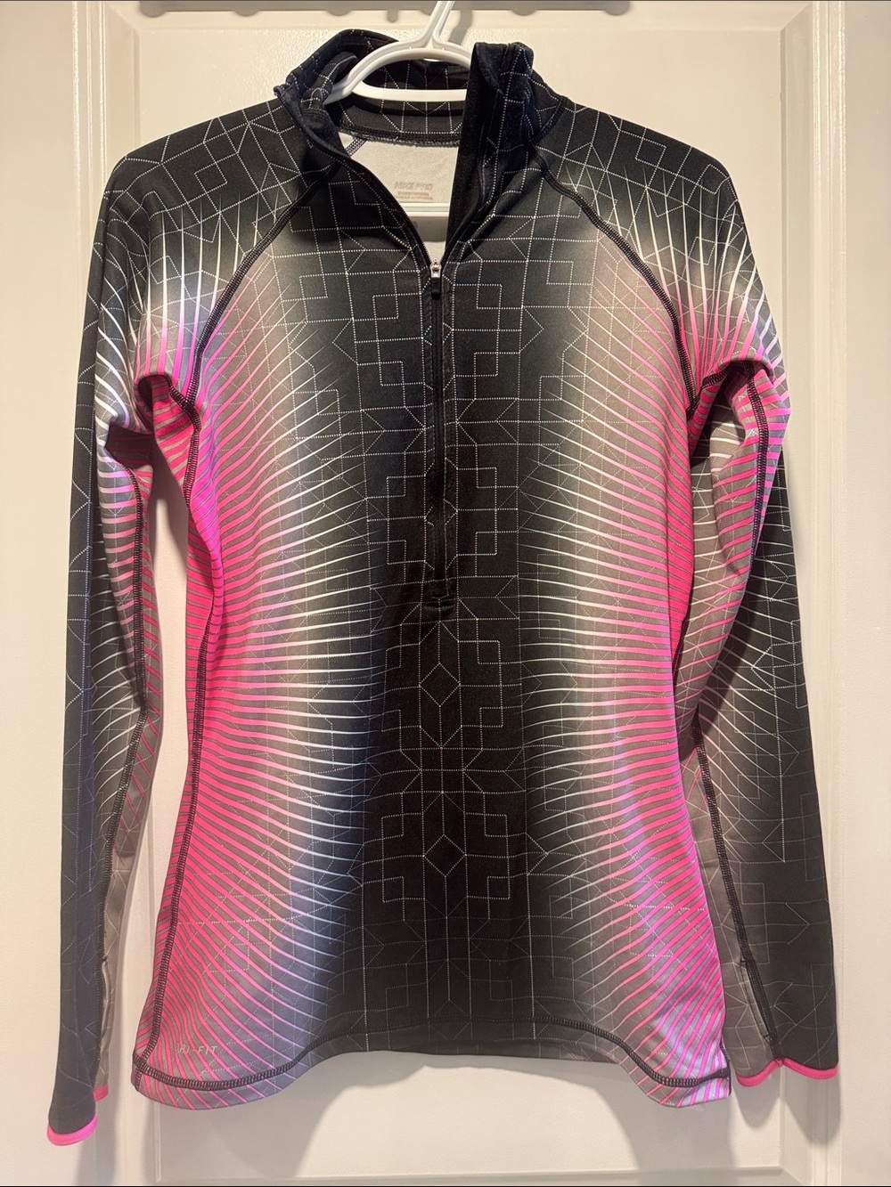 Nike Pro Black and White Performance Dri-Fit Full Zip Athletic Top